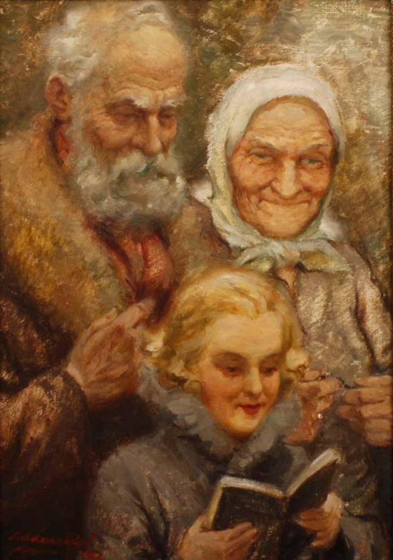 Portrét dívky s prarodiči